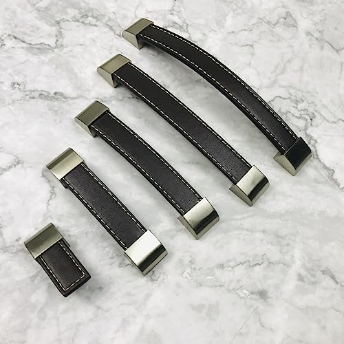 Kids Drawer Pulls 2 Pack Furniture Luggage Leather Handle Wardrobe Cabinet Drawer Anti-Collision Leather Handle Square,Brown Hole Distance 128mm4