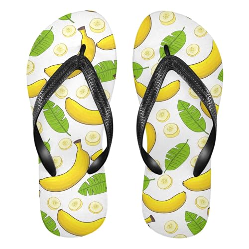 Banana Leaf White Flip Flops for Beach Thong Sandals Anti-slip Lightweight Shower Shoes for Summer Outdoor Travel