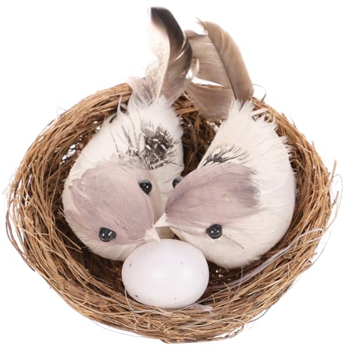 Amosfun Plume d'oiseaux en mousse - Nid avec œufs - Fausse moineau blanc - Oiseau de Pâques - Décoration pour la maison - Décoration de mariage