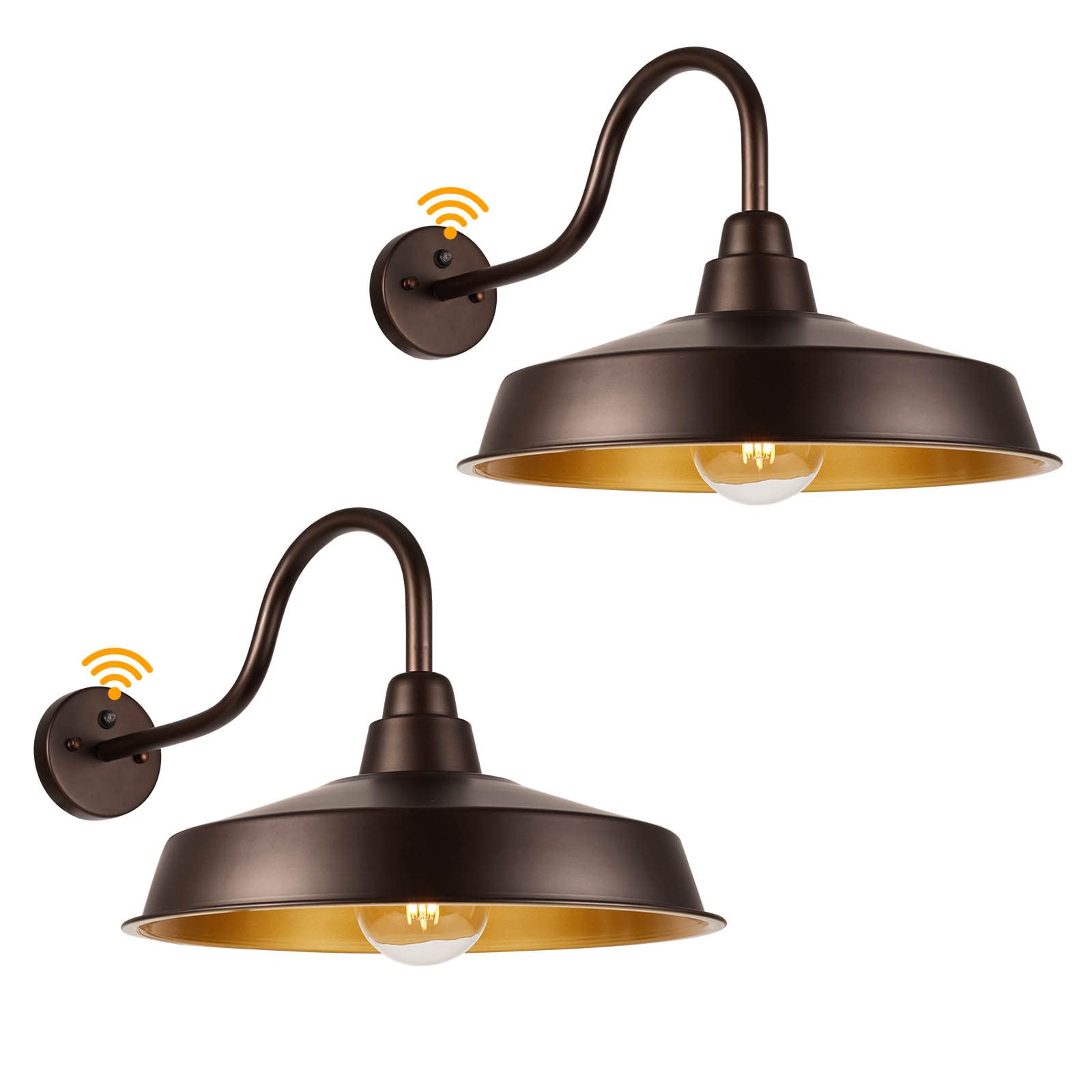 Diyel Dusk to Dawn Gooseneck Barn Light Outdoor, 16 Inch Dome Large Farmhouse Exterior Light Fixture Wall Mount, Industrial Outdoor Wall Sconce Outside for House, Shop, Porch, Garage, Orb, 2 Pack