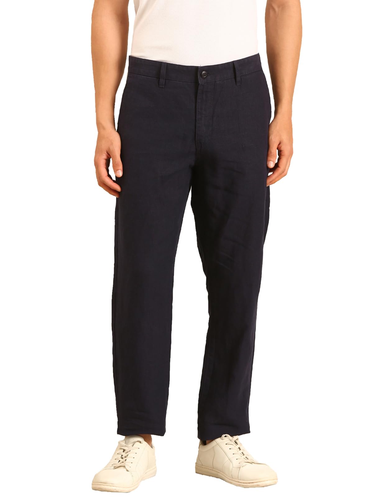 linen club Men's Linen Navy Blue Solid Contemporary Fit Casual Trouser-picture-22