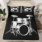 Drum Kit Fitted Sheet Drum Bedding Set for Boys Girls Children Rock Music Themed Bed Sheet Set Musical Pattern Bed Cover Room Decor Full Size 3Pcs