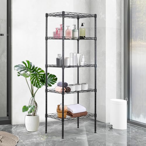 Image of BestOffice | 5-Tier Wire Storage Shelves | 17x12x48 | Black | with Adjustable Racks | Heavy-Duty Metal Shelf, Holds Upto 750 lbs | No-Tool Assembly | Ideal for Home & Garage Shelving