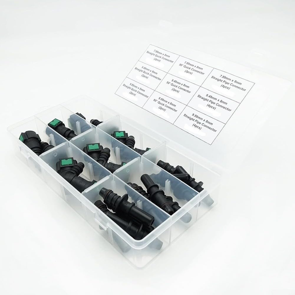 Kit di 85 connettori per il ritorno del carburante con raccordi dritti e rapidi a 90° per sistemi diesel, varie misure per riparazione auto