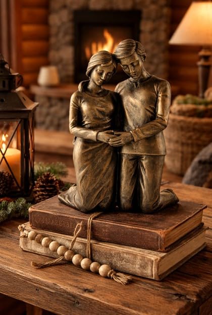 Estatua de pareja rezando en resina 6.25 pulg miniatura 5