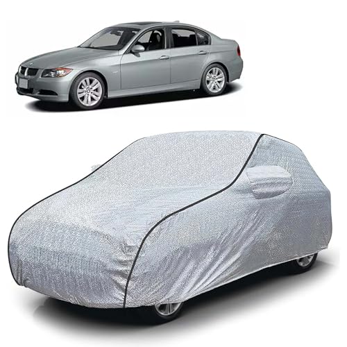 Image of Sulfar 100% Waterproof Car Body Cover Compatible with Mirror for BMW 325i (Triple Stitched, Full Bottom Elastic, Magic Silver with Black Piping)