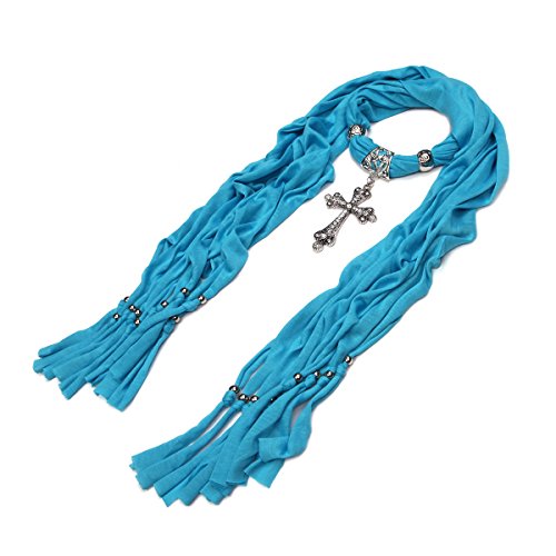 Elegant Cross Charm Pendant Jewelry Necklace Scarf - Diff. Colors Available2