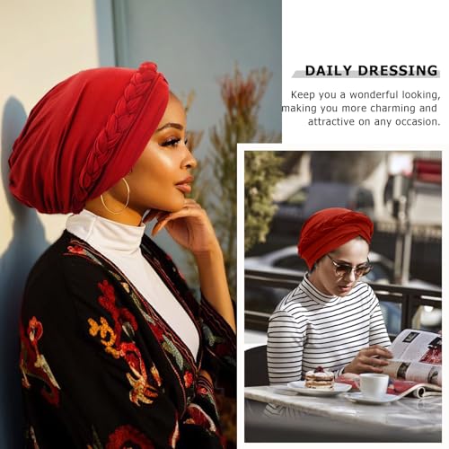 Image of DRESHOW Turban Pre-Tied Twisted Hat Thread African Head Wraps for Black Women Chemo Cancer Cap Braid Hair Cover