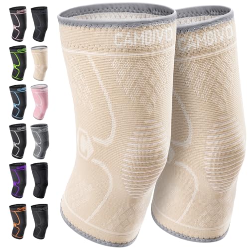 Image of CAMBIVO 2 Pack Knee Brace, Knee Compression Sleeve Support for Men and Women, Knee Pads for Running, Hiking, Meniscus Tear, Arthritis,Joint Pain Relief (Beige,XX-Large)