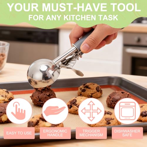 Akozon Ice Cream Scoop with Trigger Release, Potato Scooper, 120ml Cookie Scoop Stainless Steel and Non-Slip Handle, Multi-Functional for Ice Cream,Fruits,Mashed Potato,Meatballs - Image 5