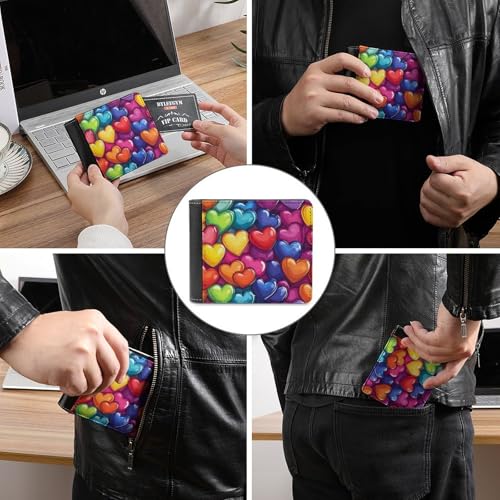 Rainbow Love Heart Bifold Wallet PU Leather Front Pocket Slim Credit Card Holder Coin Purse for Women Men3