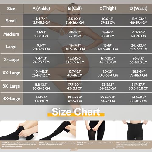 SKYFOXE Medical Compression Pantyhose for Women & Men, 20-30mmHg Graduated Support Tights, Opaque Closed Toes Waist High Compression Stockings & Leggings for Varicose Veins, Edema, Flight, DVT - Thumbnail 7