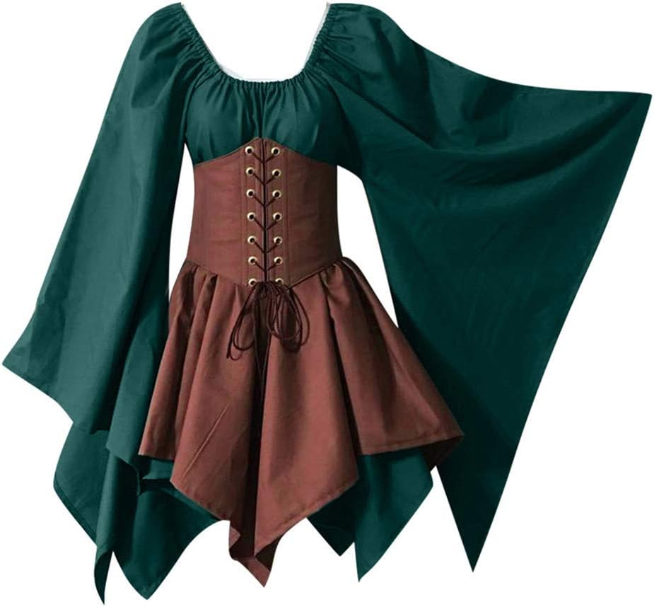 Women's Medieval Renaissance Costume Dress Vintage Cosplay Victorian Gothic Corset Dress S-5XL
