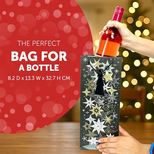Kraft & Co. 3 Pack Christmas Wine Bottle Gift Bags, 200gsm Kraft Paper with Rope Handles, Eco-Friendly Recyclable Holiday Packaging, Fits Standard Wine Bottles, Sparkle - Image 3
