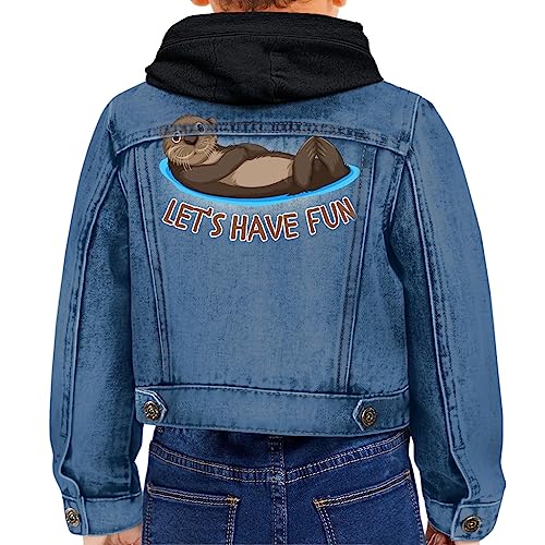 Let's Have Fun Toddler Hooded Denim Jacket - Otter Jean Jacket - Graphic Denim Jacket for Kids