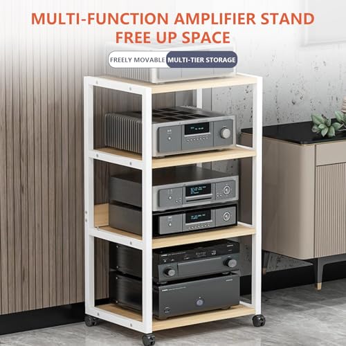Support multimédia AV mobile avec roulettes, support de rangement en métal à 4 niveaux pour matériel audio et équipement audio, montage facile, noir, idéal pour la maison et le bureau