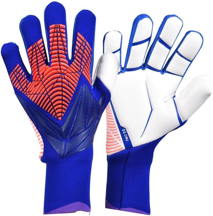 PLbSe Spider-Man Soccer Goalkeeper Gloves Goalie Training Gloves Strong Grip Anti-Slip and Breathable for Adults and Children (Blue,9)