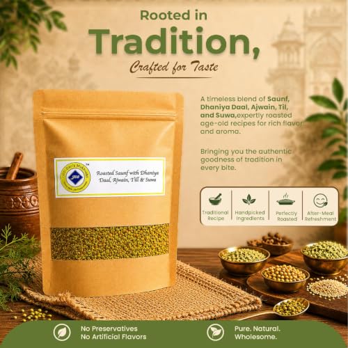 Image of Jyoti Ben's 5-Seed Roasted Digestive Mix Pack of 3 | Saunf, Dhaniya Daal, Ajwain, Till & Suwa | Natural Mouth Freshener | After-Meal Mukhwas | No Preservatives | 250g Each