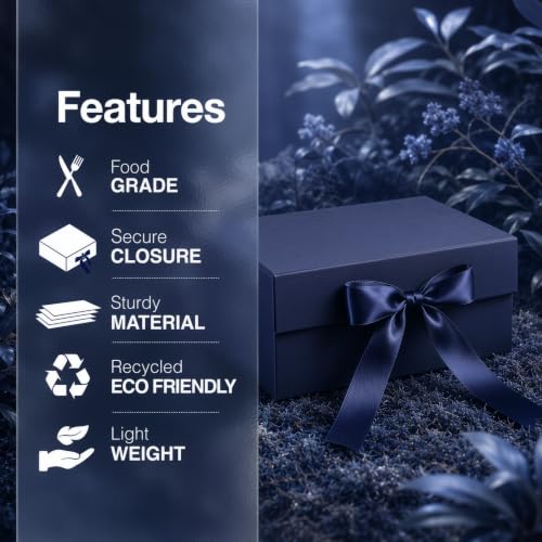 Image of RBS - Foldable Gift Box with Ribbon 23 x 16 x 10cm Gift Boxes for Packaging (1 Pack) Multi-Purpose Gift Boxes for Presents Reuse Gift Packing Box Decorative Hamper Box (Oxford Blue)