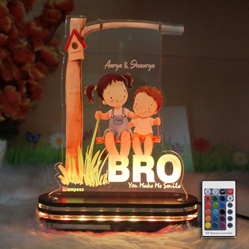 Image of lampees Personalized 3D LED lamp Rakhi Brother Sister name - Multi Color (BRO)