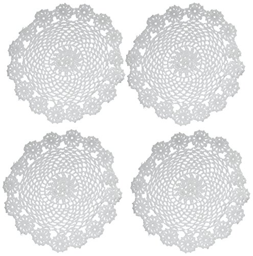 Kilofly Lot de 4 napperons de table en dentelle en coton au crochet Blanc 17,8 cm Cover
