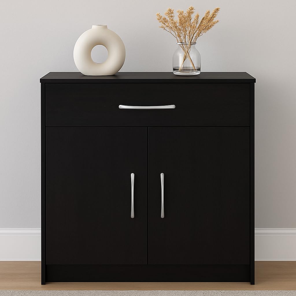 Home Treats Black Wooden Sideboard Cabinet For Living Room, Dining Room, Hallways (black)