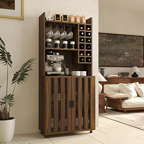 Apepro Coffee Bar Wine Cabinet with 12 Wine Bottle Racks, Kitchen Hutch...