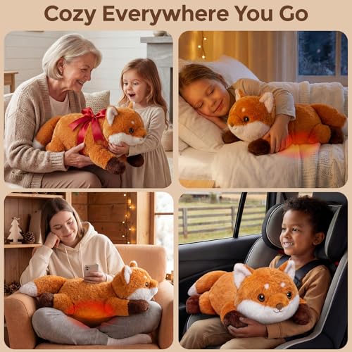 Image of Mewaii Weighted Stuffed Animals for Adults & Kids, 2-5 lbs - 23 inch Heatable Coolable Fox Plush, Microwavable Adjustable Removable Inner Pad, Realistic Hug Comfort Gift (Red)