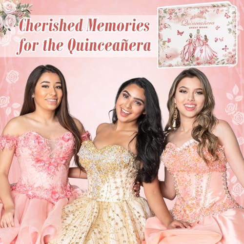 Image of MotiMind Quinceanera Guest Book with Pen 11 x 8 Inch Libro De Firmas Para 15 Anos Quinceanera Leather Hardcover Signature Book Guest Sign in for 15th Party Favors Decoration(Pink,Princess)