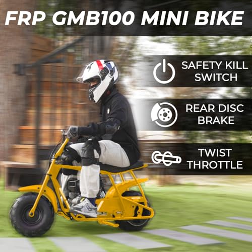 Image of FRP Mini Dirt Bike GMB100, 99 CC Gas Powered 4 Stroke 3HP, Off Road Mini Bikes for Kids and Adult, Trail Bike Up to 28 Mph, Weight Support Up to 220 LBS (Yellow)