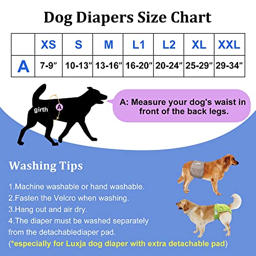 image for Luxja Reusable Male Dog Diapers with Extra Detachable Diaper Pad (3 Pa