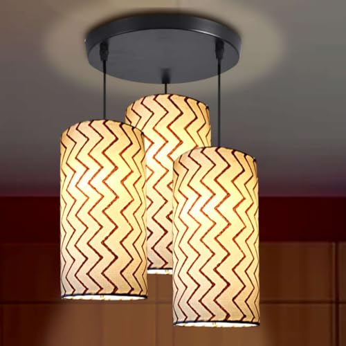 Image of 3 Set Hanging Cluster Light - Pendant Lamps in Cylindrical Shape for Living Rooms /Bed Rooms (Printed Chevron)