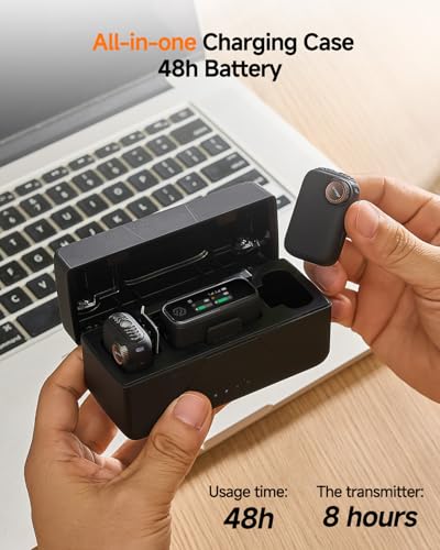 Image of PQRQP S20 Mic (2 TX + 1 RX + Charging Case), Mini Microphone for iPhone /Android /Camera, 48kHz /24-bit High Audio, AI Noise Cancelling, 48h Use, 820ft Range, Wireless Microphones for Vlog, Streaming
