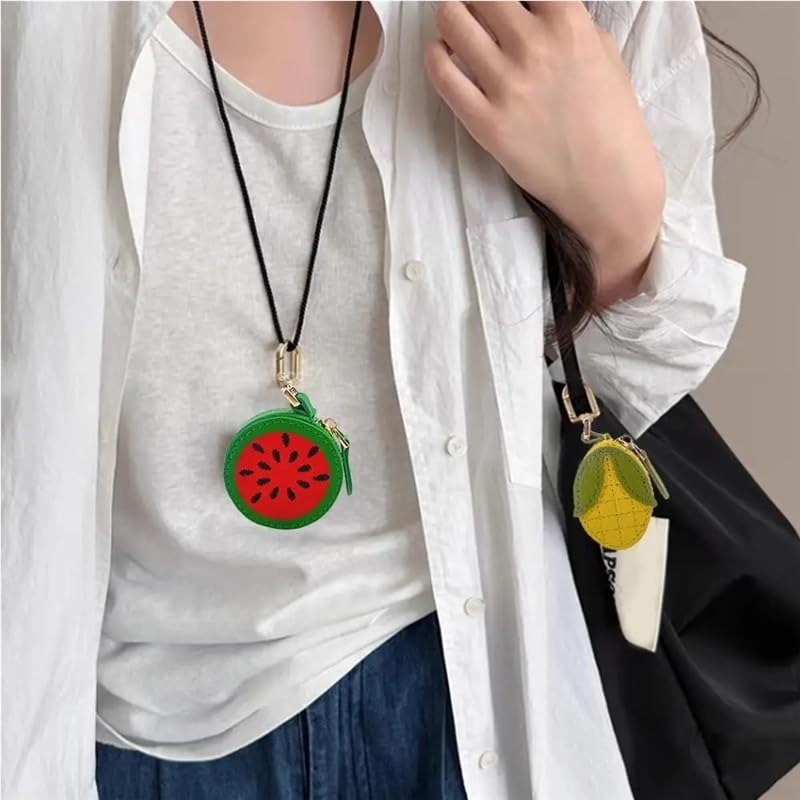 Fruit Shape Coin Purse Keychains Cute PU Leather Pendant Korean Style Keychain Earphone Bag Mini Storage Bags Gifts(Orange)4
