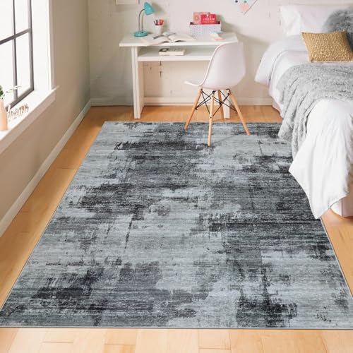 Famibay Teppich Wohnzimmer 140x200cm Waschbar Teppich Schlafzimmer Kurzflor Schwarz Grau Wohnzimmerteppich Modern Abstrakt für Wohnzimmer Schlafzimmer Esszimmer