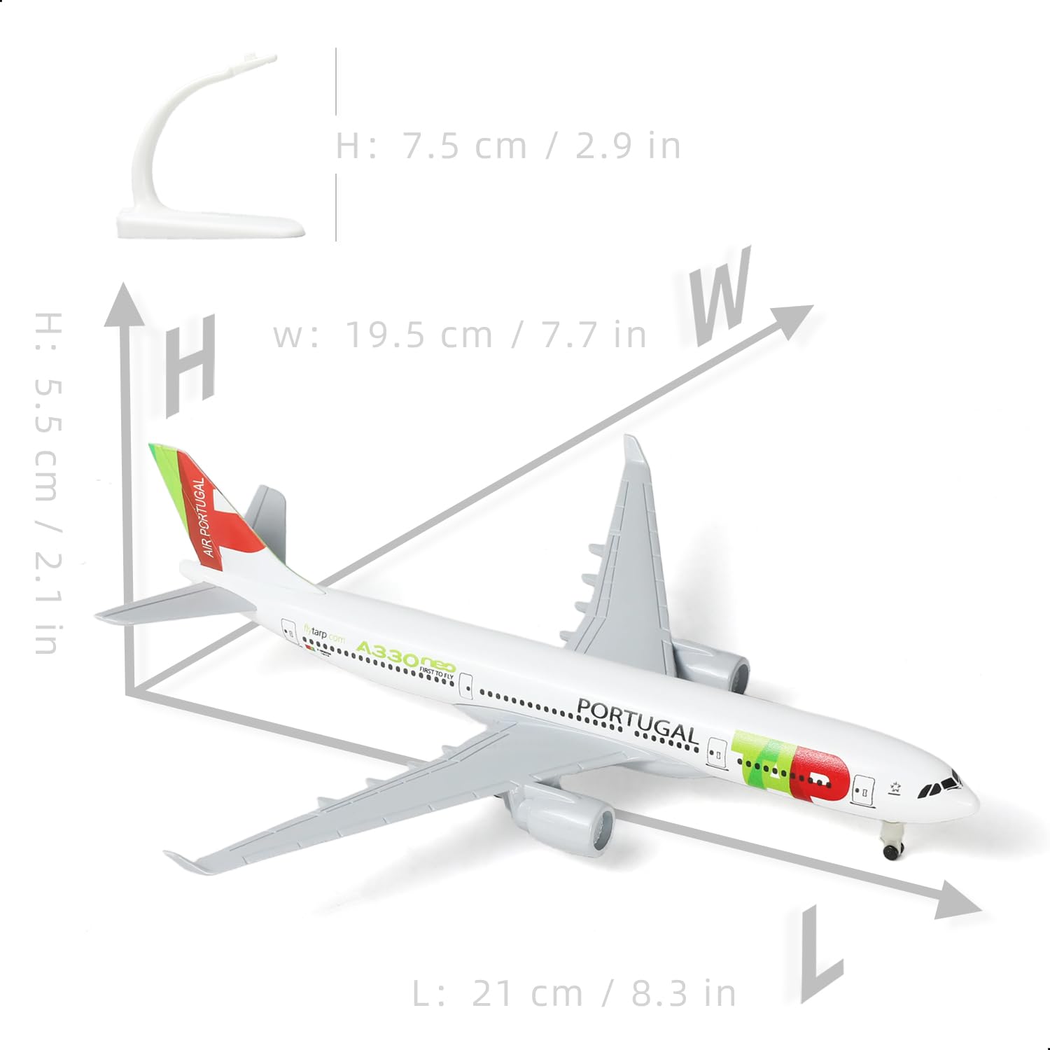 1/300 Portugal A330 Maquette d'avion en Métal Moulé avec Support pour Maquette d'avion A330 (7,8 Pouces de Long). Convient aux Passionnés d'Aviation comme Cadeau, décoration d'expositi
