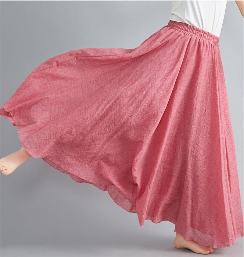 Jupe longue plissée en lin pour femme - En coton et lin - Style bohème - Couleur unie - Pour les loisirs