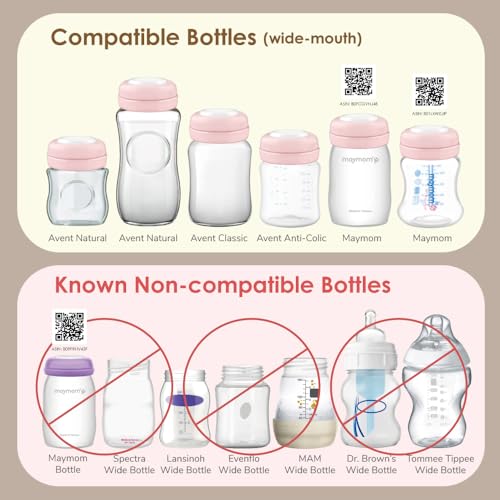 Image of Maymom Screw Lids Aka Travel Caps with Rewritable Sealing Disc Compatible with Avent, Maymom Wide Mouth Bottles; Cap Replace Avent Natural Bottle Sealing Ring and Sealing Disc, 6pcs. (Pink)