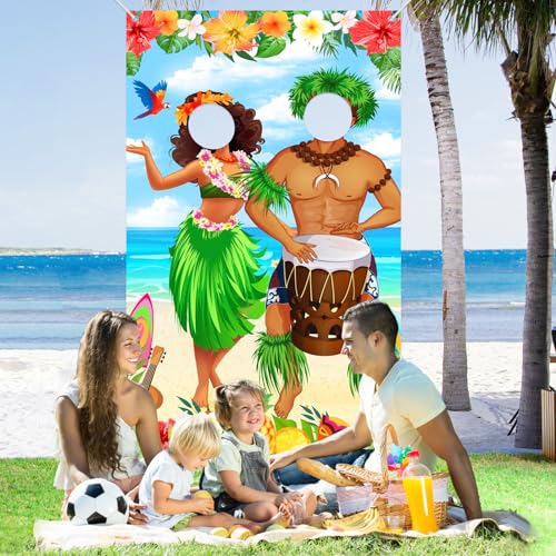 Hawaiian Luau Party Decorations, Luau Couple Photo Door Banner Luau Photo Booth Props for Tiki Hawaiian Luau Decorations Aloha Party Decorations, Beach Photo Props for Hawaiian Party Supplies,6x3.2ft