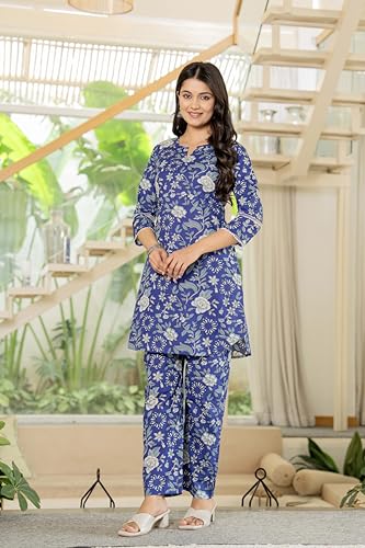 Image of Pistaa's Women Pure Cotton Floral Printed Straight Rounded Hem Co-ord Set