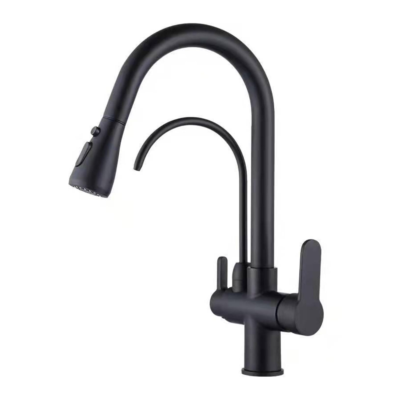 ZYCHSJXA 3 Way Taps for Kitchen Sink with Spray Drinking Water Tap Black Gooseneck 2 Mode Rotatable Faucet