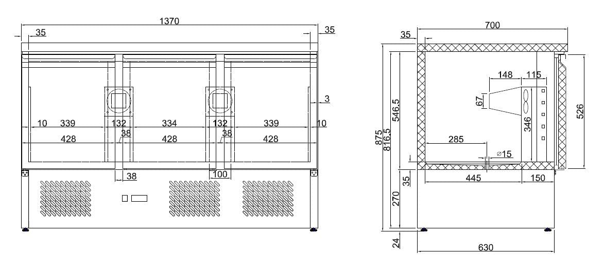 Table réfrigérée positive compacte 400 l - 3 portes - Combisteel - R600aRvs Aisi 2013 PortesPleine