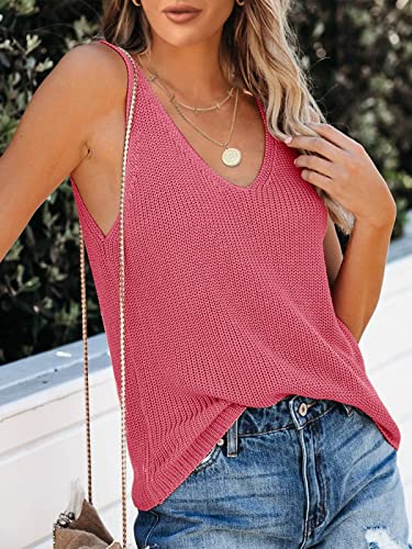 Image of Tutorutor Womens V Neck Sweater Tank Tops Summer Crochet Knit Vest Top