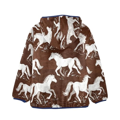 Horses Running on Brown Toddler Fleece Jacket Girl Boys Hooded Fleece Jacket Coat Warm Outwear Zip-up 3-10T2