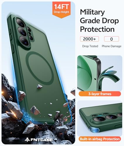 Image of FNTCASE for Samsung Galaxy S26-Ultra Case: [Fit for Magsafe] [Full Camera Protection] Translucent Matte Cases with [Screen Protector] Military Grade Shockproof Protective Phone Cover - Green