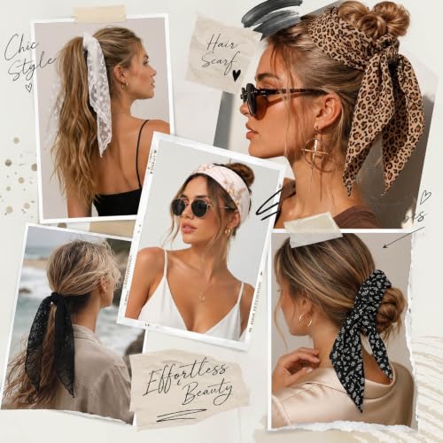 Image of DRESHOW Floral Crochet Hair Bandana Tie Knotted Headscarf Vintage Headband Knitted Head Kerchief for Women Girls