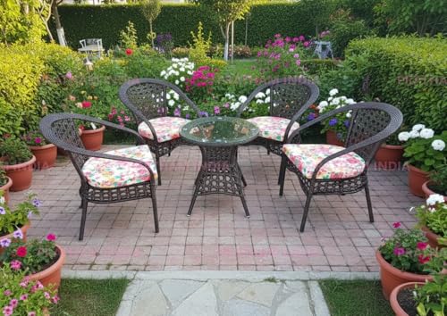 Image of India Outdoor Indoor Patio Furniture Sets Rattan Chair Patio Set Conversation Set Poolside Lawn Chairs Swingarea Balcony Outdoor Garden Furniture Chair (Brown with Multicolor Cushion 4+1)