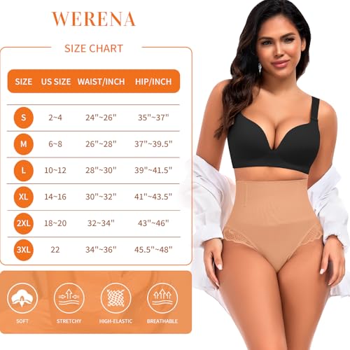 Image of Werena Tummy Control Thong Shapewear for Women High Waisted Body Shaper Panties Shaping Thong Girdle Underwear