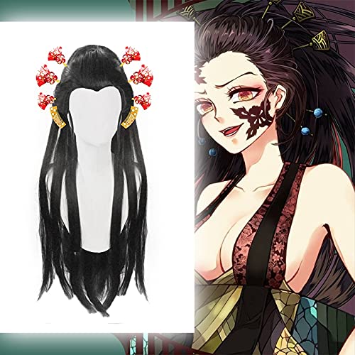 Anime comic Demon Slayer Kimetsu no Yaiba Cosplay Pelucas Daki Cosplay peluca resistente al calor sintético peluca larga negro pelo recto