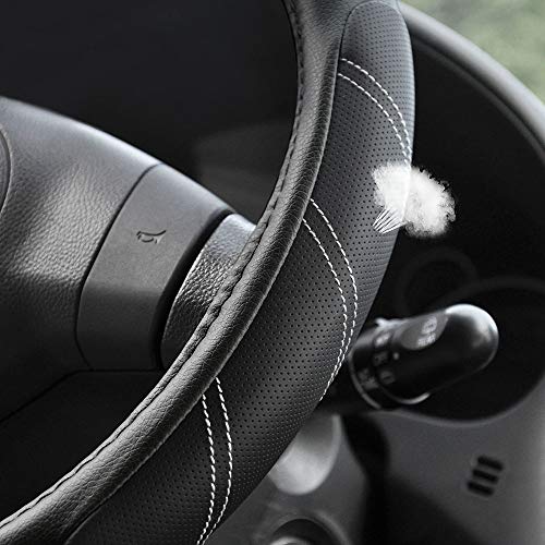 Image of Elantrip Leather Steering Wheel Cover 15 1 /2 to 16 inch Universal Large Soft Grip Breathable for Car Truck SUV Jeep Anti Slip Black